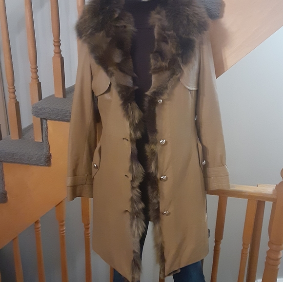 Bordigy Genuine Brown Leather/ Fur Midlength Coat- Women's Size S/M - Picture 3 of 13